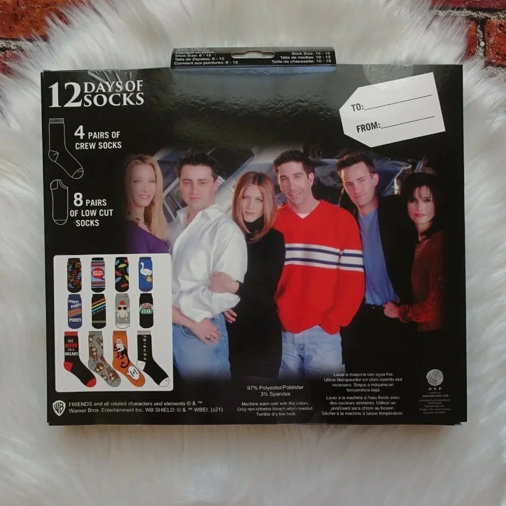FRIENDS The TV Series 12 Days Of Socks in Gift Box 4 Crew 8 Low Cut Novelty New